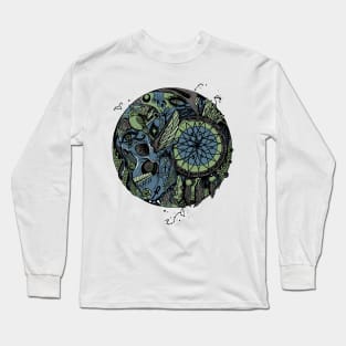 Mellow Cool Skull and Dreamcatcher Circle Long Sleeve T-Shirt